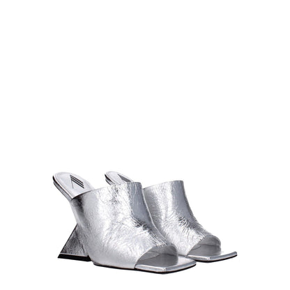 The Attico Gray Leather Platform Sandals