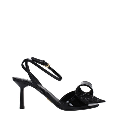 Prada Black Leather Stiletto Heel Sandals