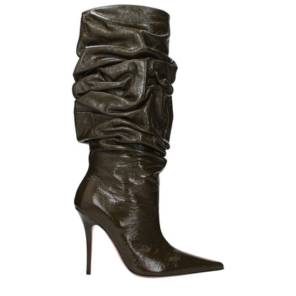 Amina Muaddi Green Leather High Heel Boots