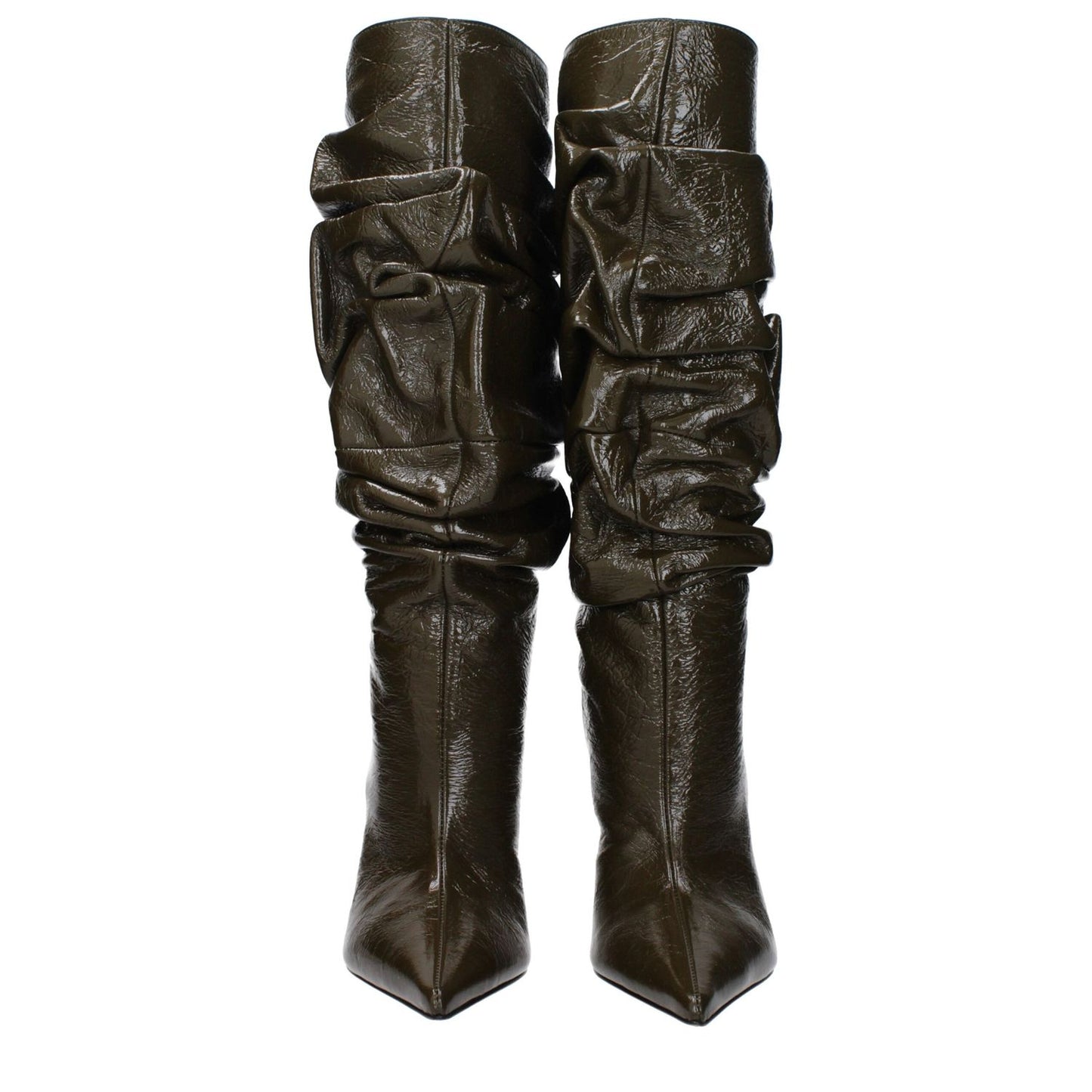 Amina Muaddi Green Leather High Heel Boots