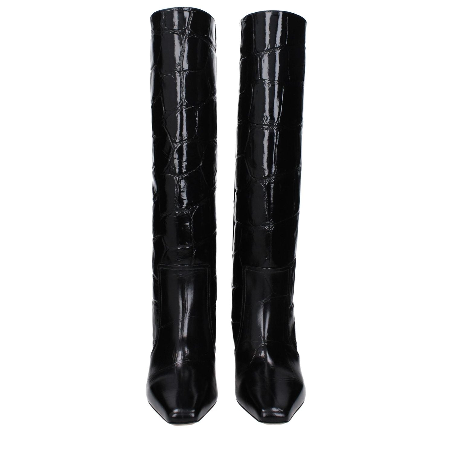 Paris Texas Black Leather High Heel Boots
