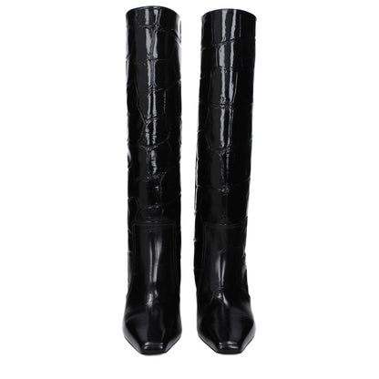 Paris Texas Black Leather High Heel Boots