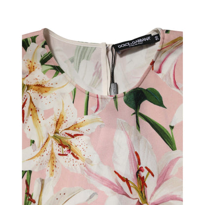 Dolce & Gabbana Pink Lily Printed Round Neck Blouse Top