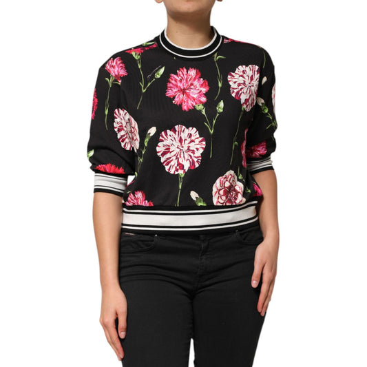 Dolce & Gabbana Black Floral Print Cotton Short Sleeves Top Dolce & Gabbana