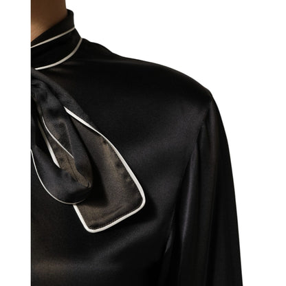 Dolce & Gabbana Black Silk Ascot Collared Button Blouse Top