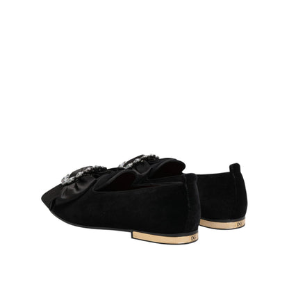 Dolce & Gabbana Black VATICANO Crystal Ribbon Slip On Shoes