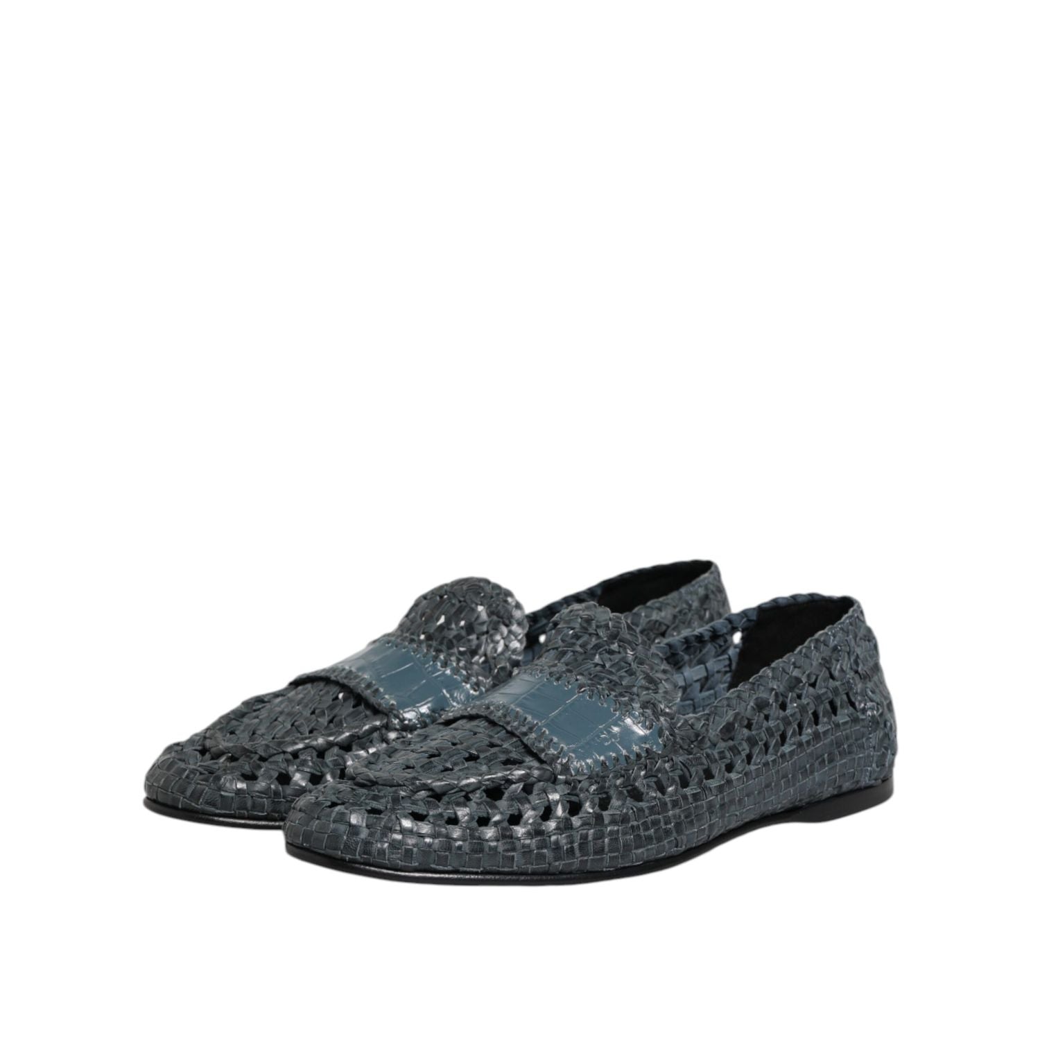 Dolce & Gabbana Blue Woven Raffia Slip On Loafers Shoes