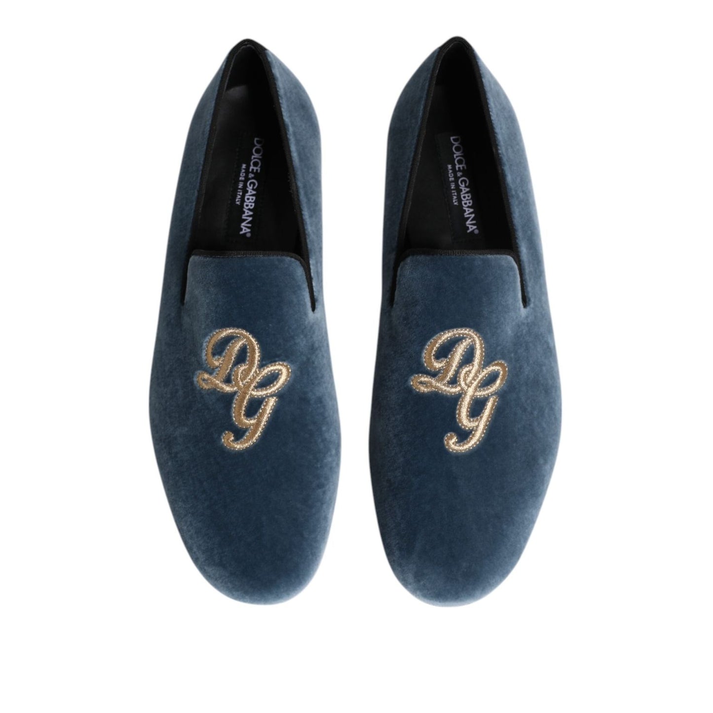Dolce & Gabbana Blue Velvet DG Logo Loafers Formal Shoes Dolce & Gabbana