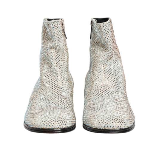 Dolce & Gabbana White Strass DG Logo Heels Ankle Boots Shoes