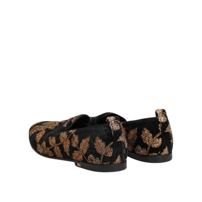 Dolce & Gabbana Black Floral Embroidery Men Loafers Shoes Dolce & Gabbana