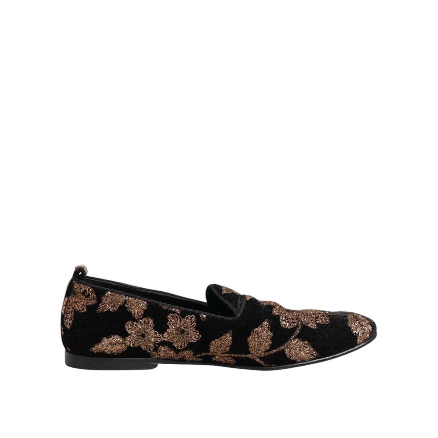 Dolce & Gabbana Black Floral Embroidery Men Loafers Shoes Dolce & Gabbana