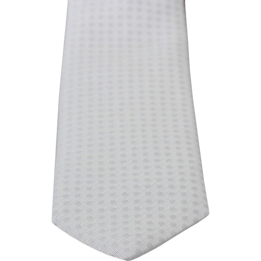 Elegant White Patterned Silk Blend Neck Tie