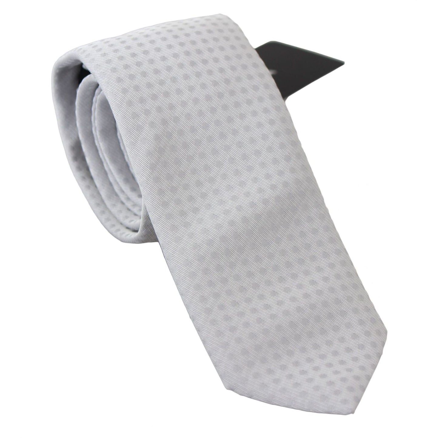 Elegant White Patterned Silk Blend Neck Tie