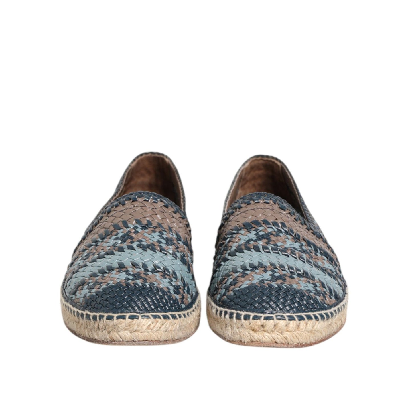 Dolce & Gabbana Blue Gray Woven Leather Buffalo Espadrille Shoes