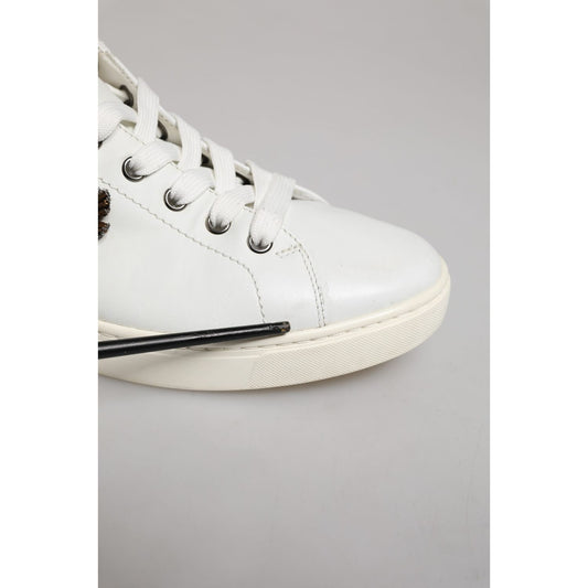 Dolce & Gabbana White Silver Sacred Heart Men Sneakers Shoes