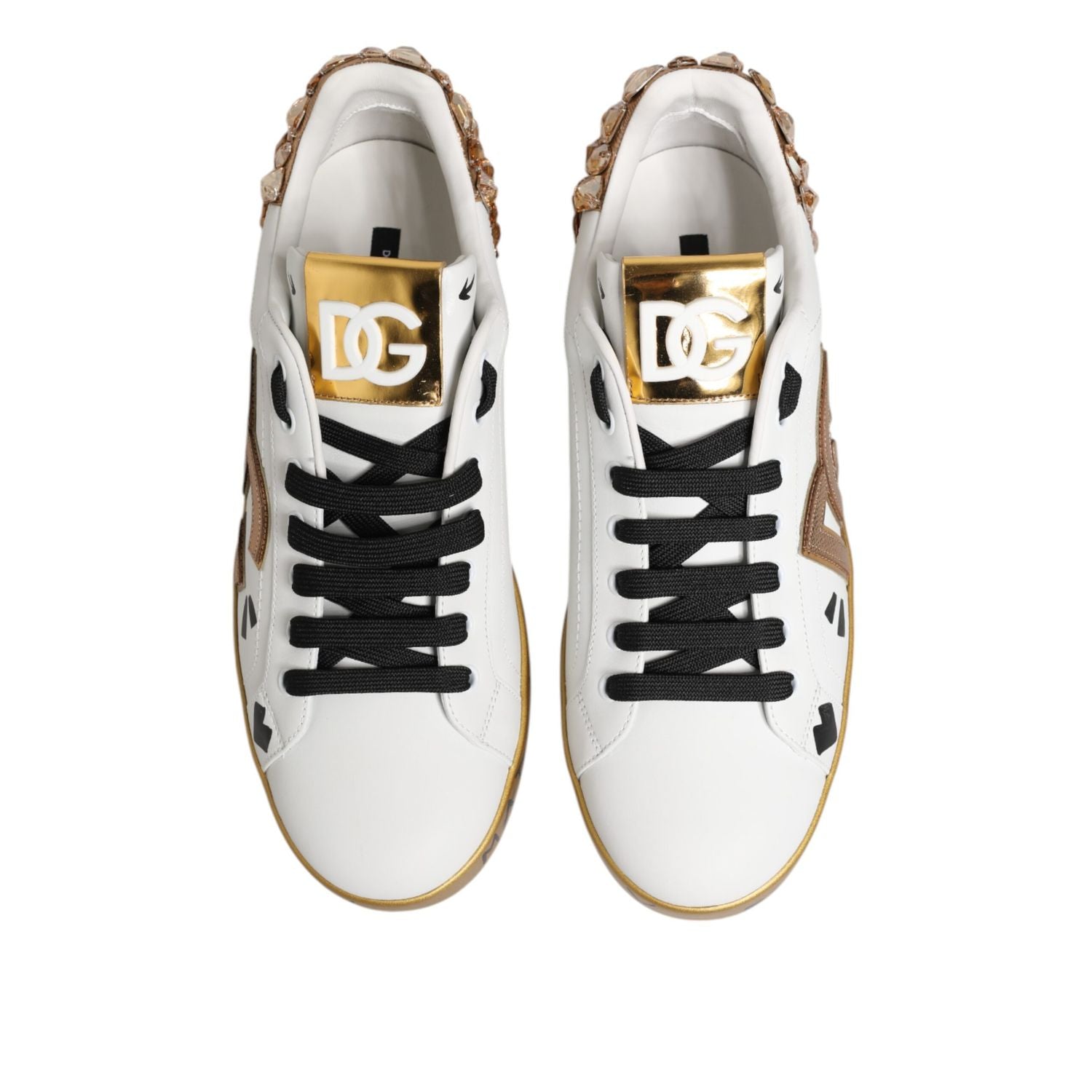 Dolce & Gabbana White Gold Crystal Portofino Sneakers Shoes