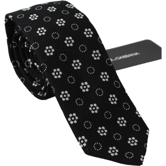 Elegant Black Floral Silk Necktie Necktie Dolce & Gabbana