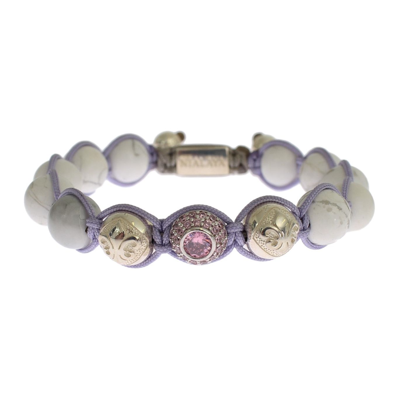 Nialaya Elegant Silver Purple CZ & Howlite Bracelet Bracelet purple-cz-howlite-925-silver-bracelet
