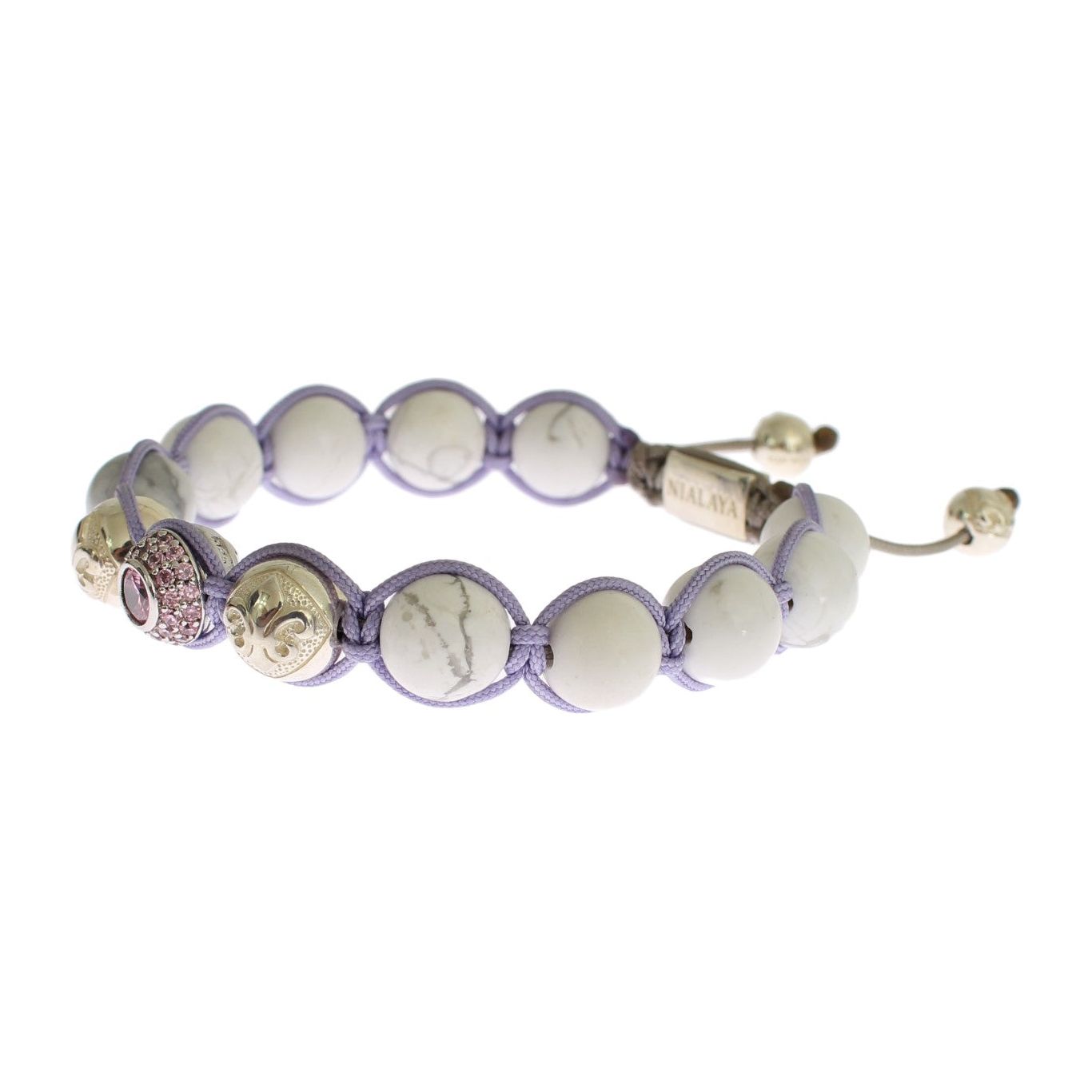 Nialaya Elegant Silver Purple CZ & Howlite Bracelet Bracelet purple-cz-howlite-925-silver-bracelet