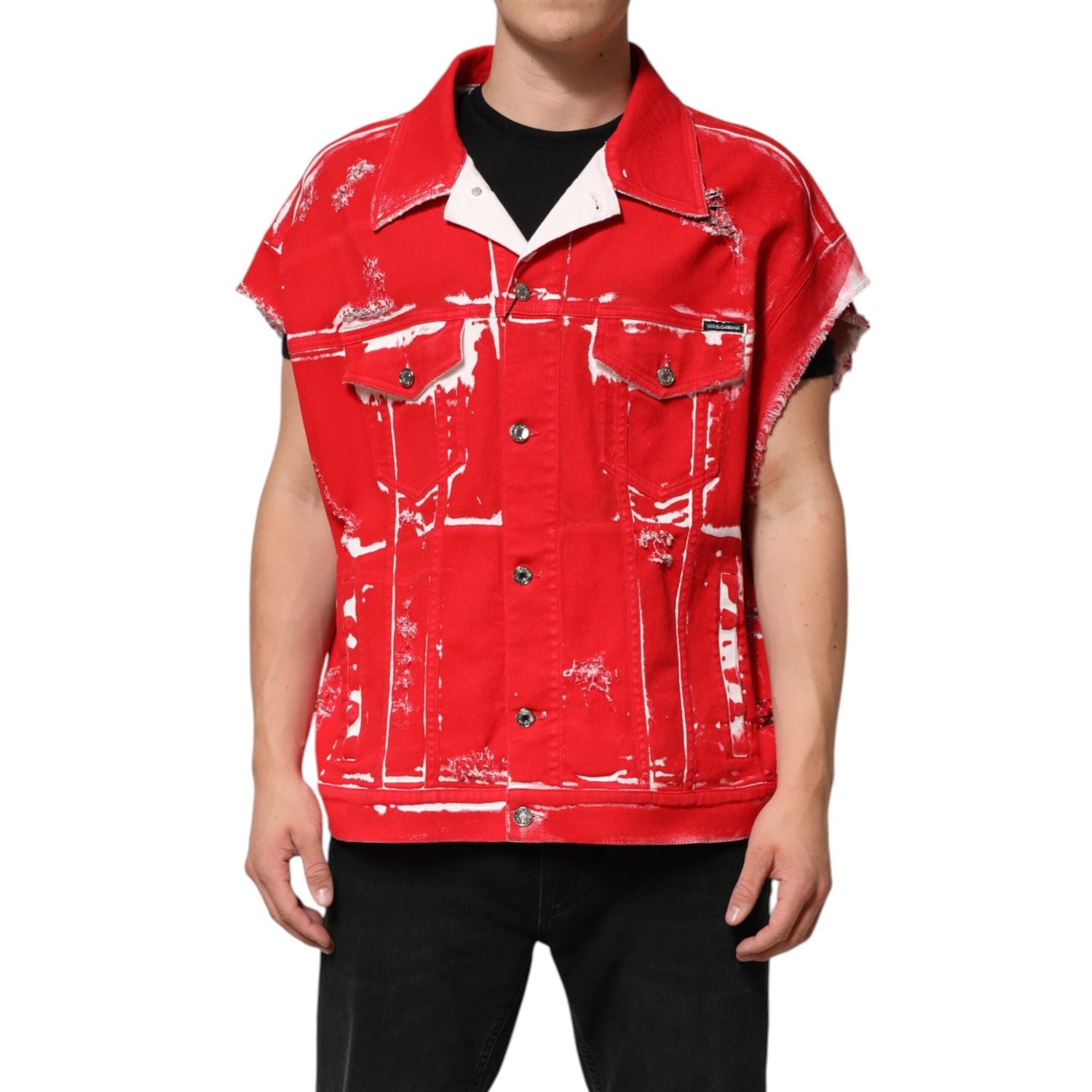 Dolce & Gabbana Red Sleeveless Logo Plaque Vest Jacket