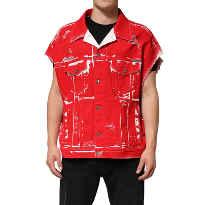 Dolce & Gabbana Red Sleeveless Logo Plaque Vest Jacket