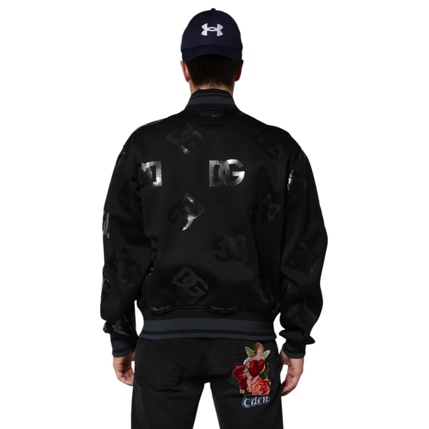Dolce & Gabbana Black Wool Logo DG Mania Men Bomber Jacket