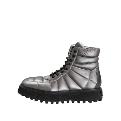 Dolce & Gabbana Silver Padded Mid Calf Lace Up Boots Shoes