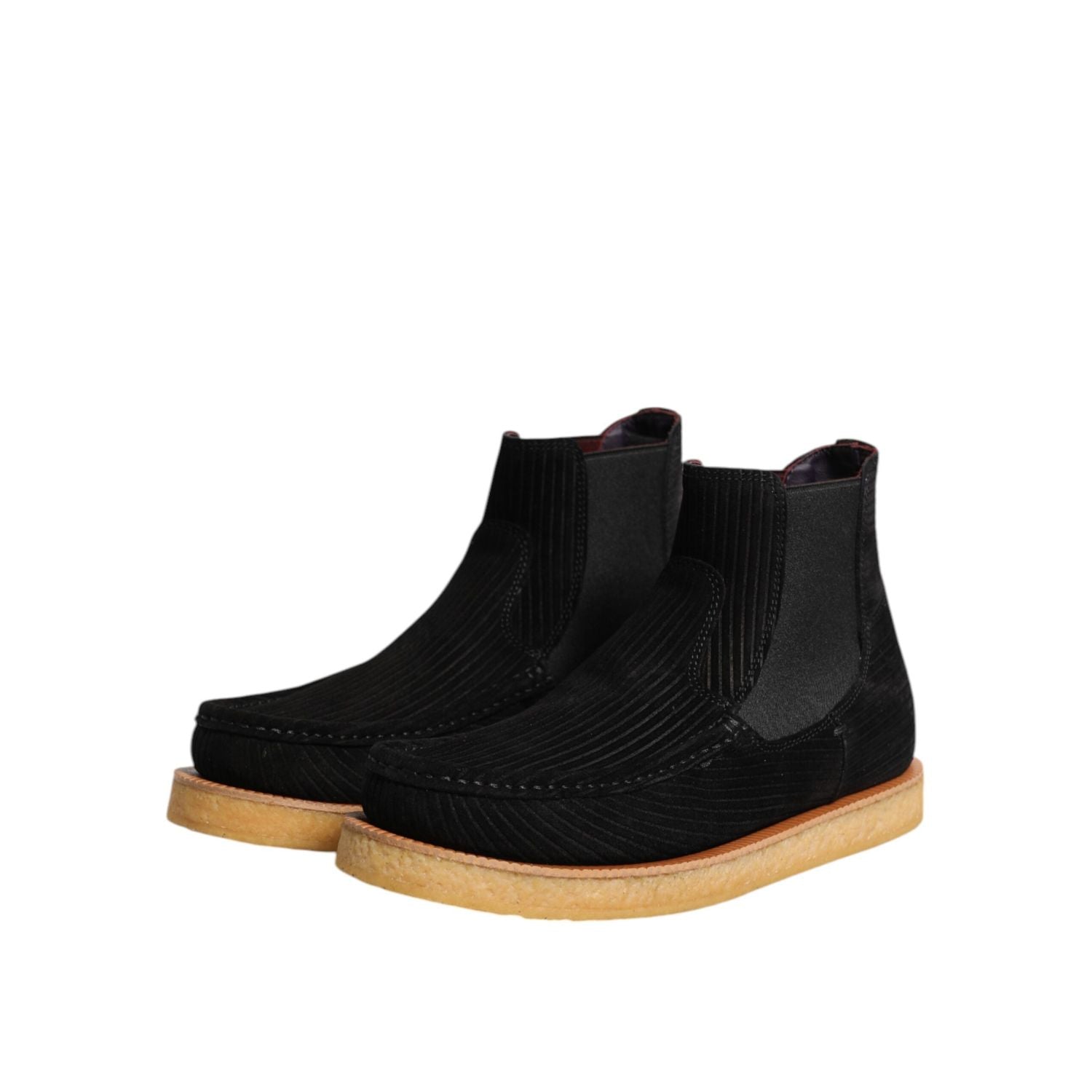 Dolce & Gabbana Black Calf Suede Slip On Ankle Boots Shoes