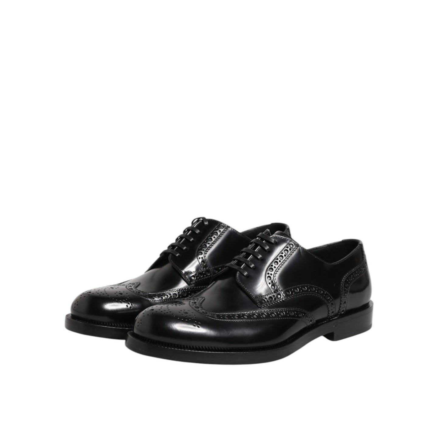 Dolce & Gabbana Black Leather Derby Wingtip Formal Shoes