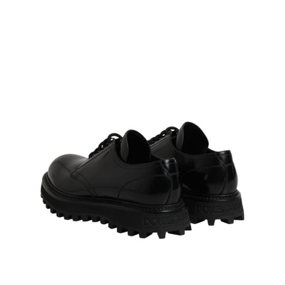 Dolce & Gabbana Black Leather Lace Up Trekking Dress Shoes