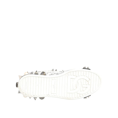 Dolce & Gabbana White Studded Printed Low Top Sneakers Shoes