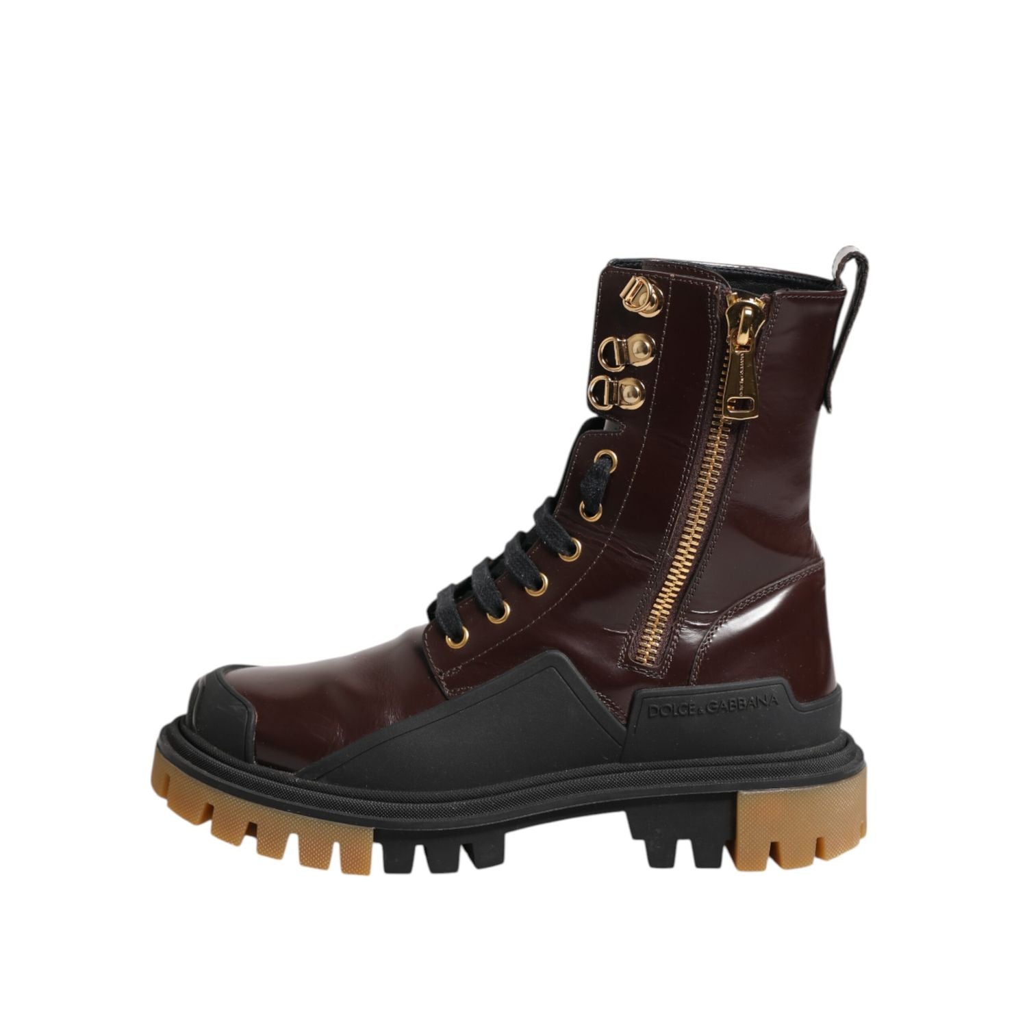 Dolce & Gabbana Maroon Leather Mid Calf Biker Boots Shoes