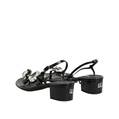 Dolce & Gabbana Black Leather Crystal Ankle Strap Sandals Shoes