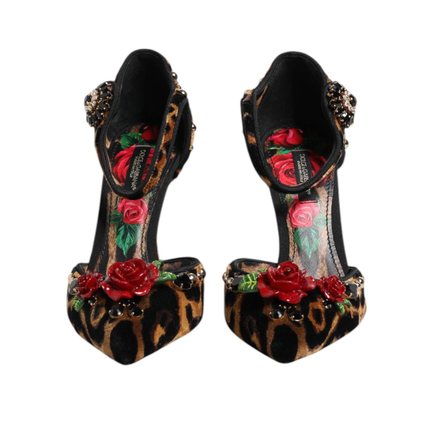 Dolce & Gabbana Brown Leopard Crystal Roses Pumps Shoes