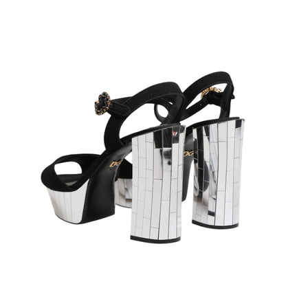 Dolce & Gabbana Black Crystal Ankle Strap Keira Sandal Shoes