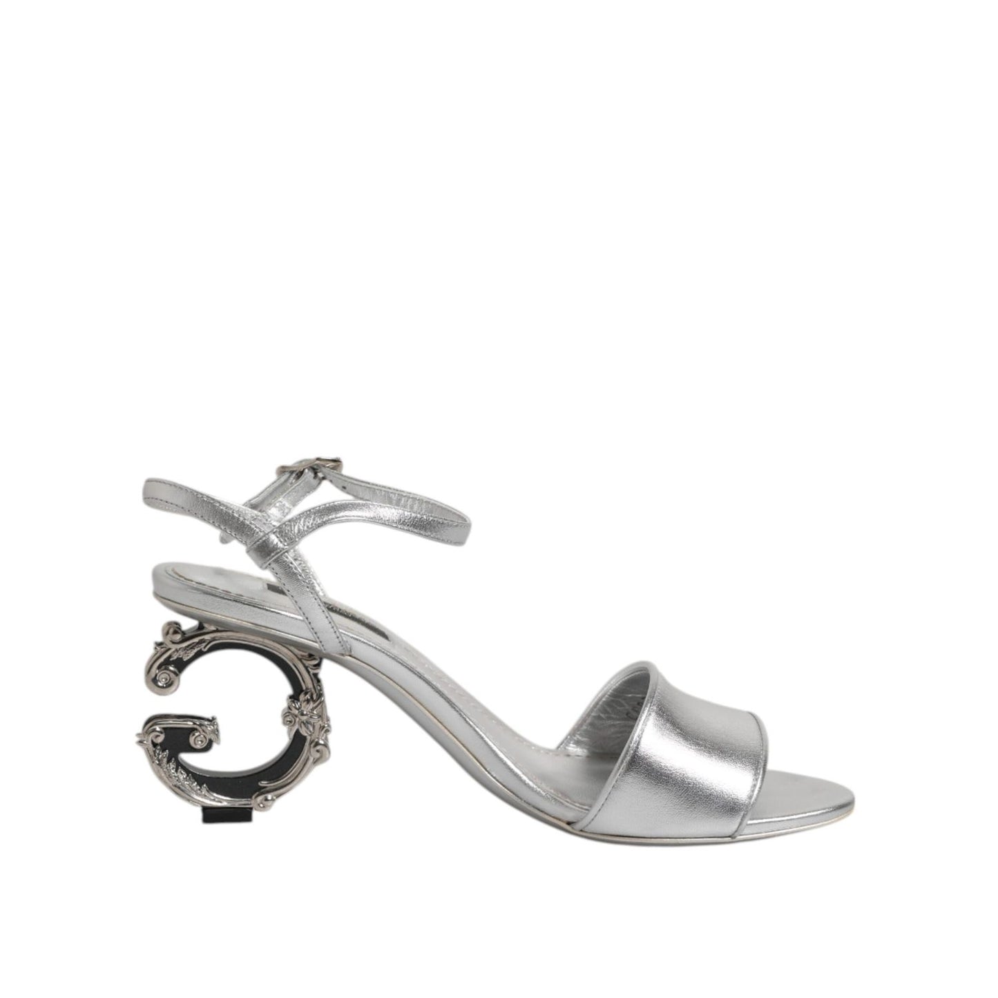 Dolce & Gabbana Silver Leather DG Heels Keira Sandals Shoes