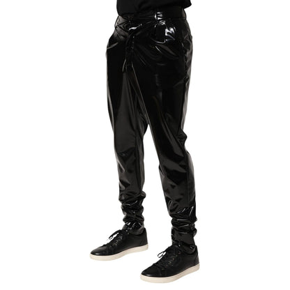 Dolce & Gabbana Black Polyester Mid Waist Men Trouser Pants