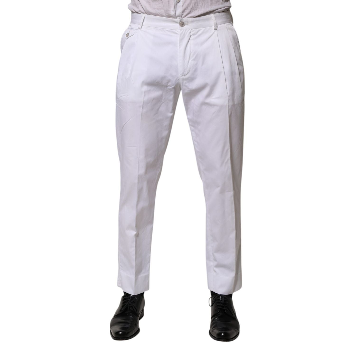 Dolce & Gabbana White Cotton Dress Slim Formal Trouser Pants
