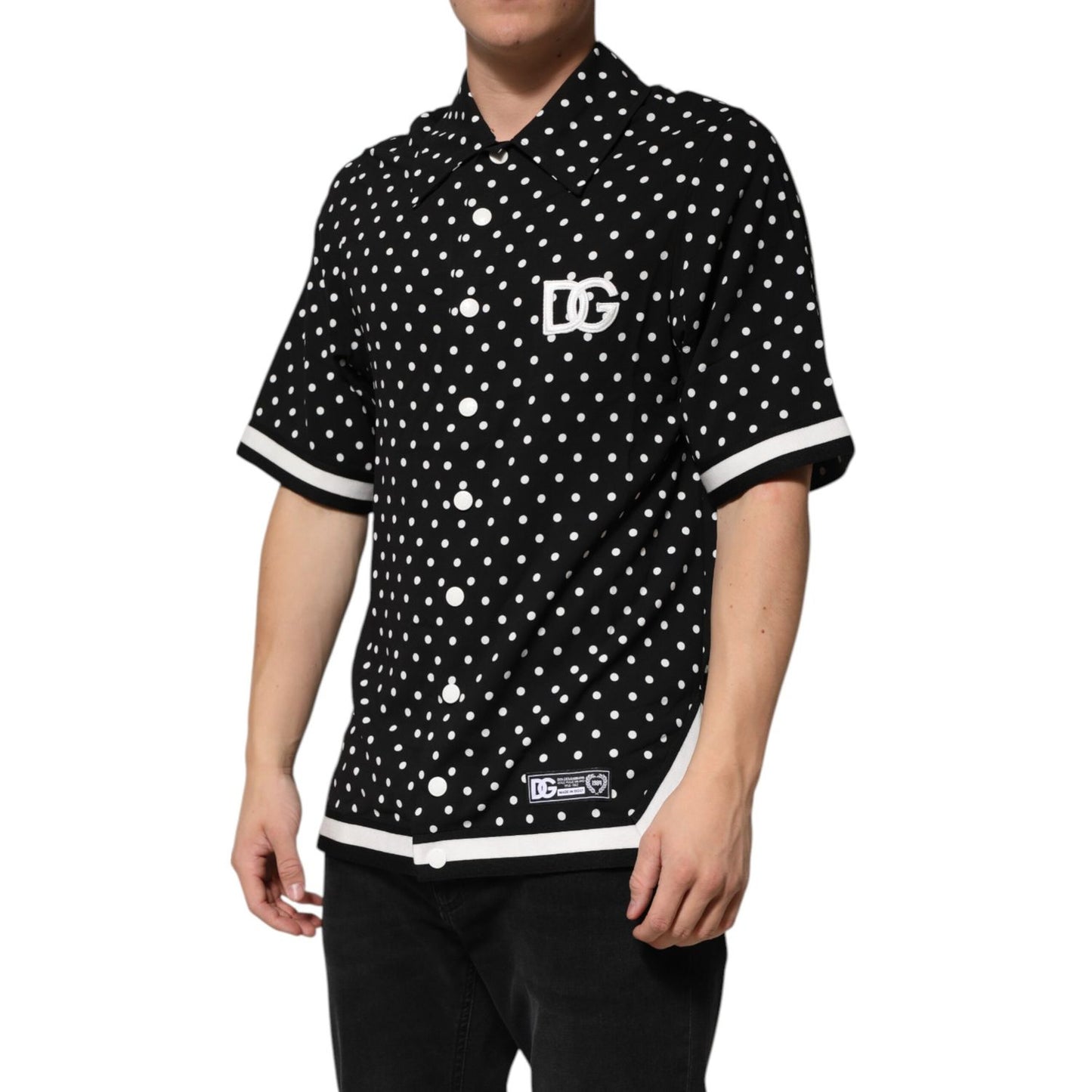 Dolce & Gabbana Black Polka Dot Short Sleeves Collared Polo T-shirt