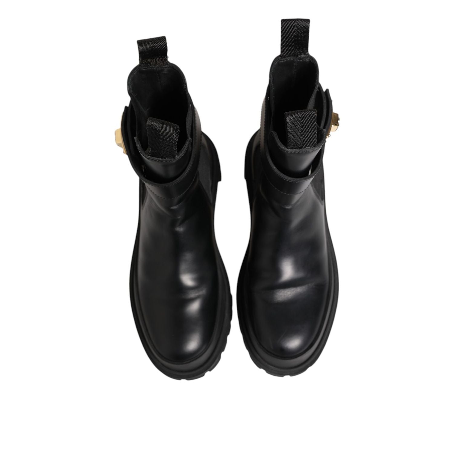 Dolce & Gabbana Black Calfskin DG Logo Strap Ankle Boots Shoes