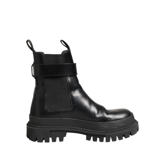 Dolce & Gabbana Black Calfskin DG Logo Strap Ankle Boots Shoes Dolce & Gabbana