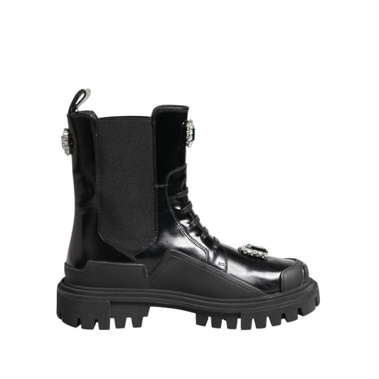Dolce & Gabbana Black Crystal Embellished Combat Boots Shoes Dolce & Gabbana