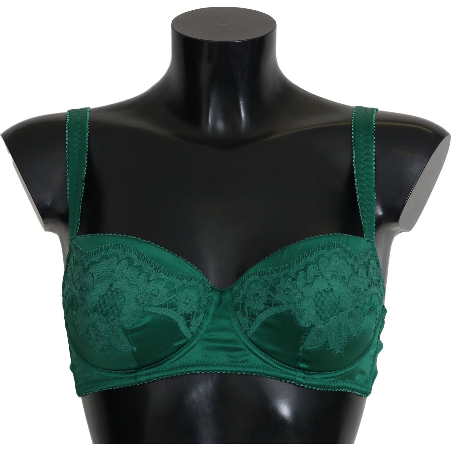 Enchanting Green Floral Lace Silk Bra