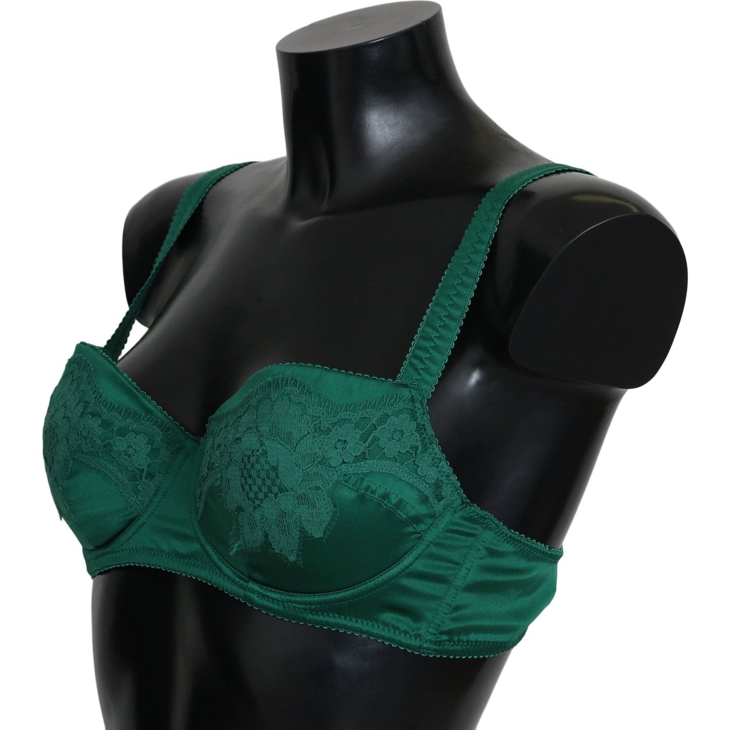 Enchanting Green Floral Lace Silk Bra