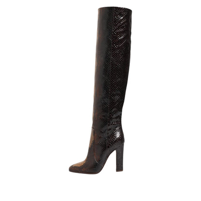 Dolce & Gabbana Brown Python Snakeskin Print Riding Boots Shoes