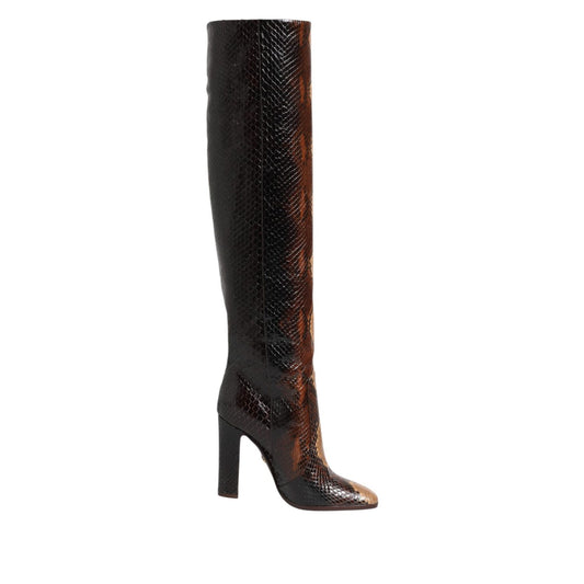 Dolce & Gabbana Brown Python Snakeskin Print Riding Boots Shoes Dolce & Gabbana