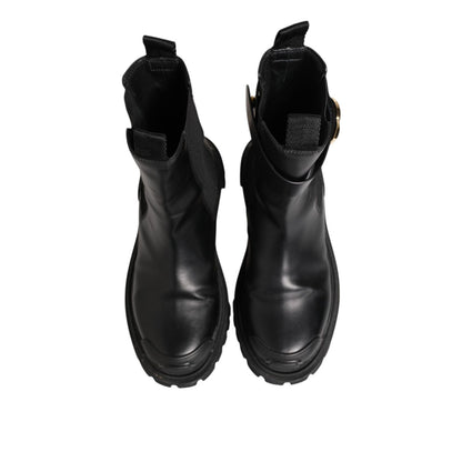 Dolce & Gabbana Black Gold DG Logo Trekking Calf Boots Shoes