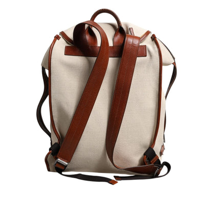 Dolce & Gabbana Beige Brown Canvas Leather EDGE Travel Men Back Pack Bag
