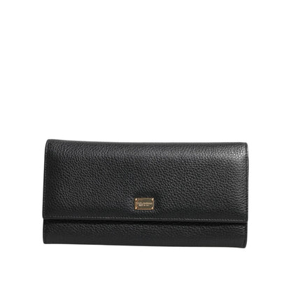 Dolce & Gabbana Black Leather Trifold Logo Plaque Card Holder Wallet