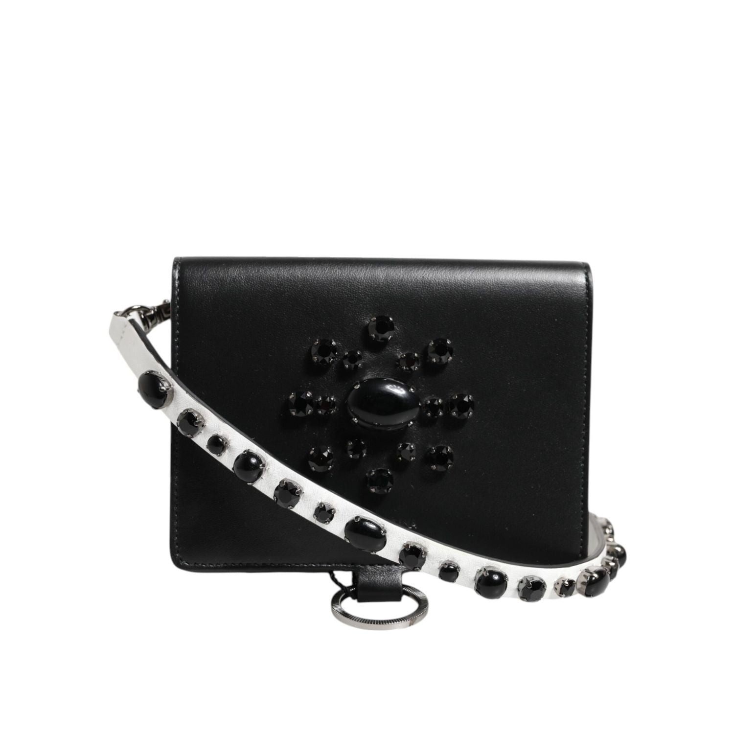 Dolce & Gabbana Black Leather Crystal Embellished Card Holder Wallet